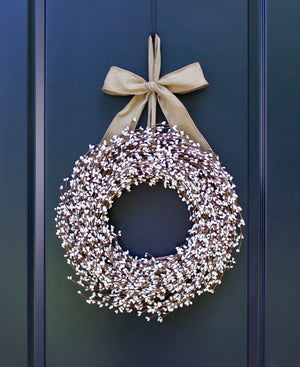 Cream Pip Berry Wreath with Bow