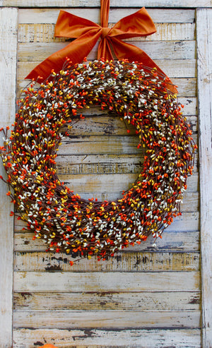 Orange, Yellow, & Cream Pip Berry Wreath with Bow