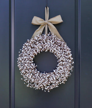 Cream Pip Berry Wreath with Bow