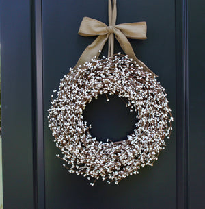 Cream Pip Berry Wreath with Bow
