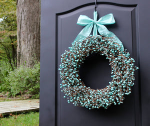 Light Teal Berry Wreath with Bow