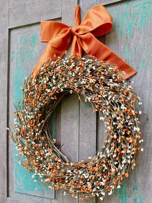 Orange Cream Pip Berry Wreath with Bow