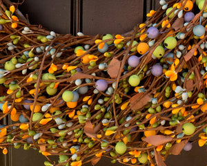 Green Yellow & Light Blue Berry Wreath with Leaves with Bow