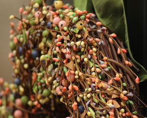 Green Pink Yellow Indigo Berry Wreath