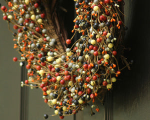 Orange Grey Black Cream Berry Wreath with Bow