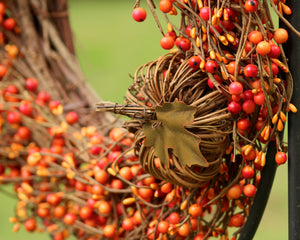 Orange Berry Wreath with Grapevine Pumpkin Bow